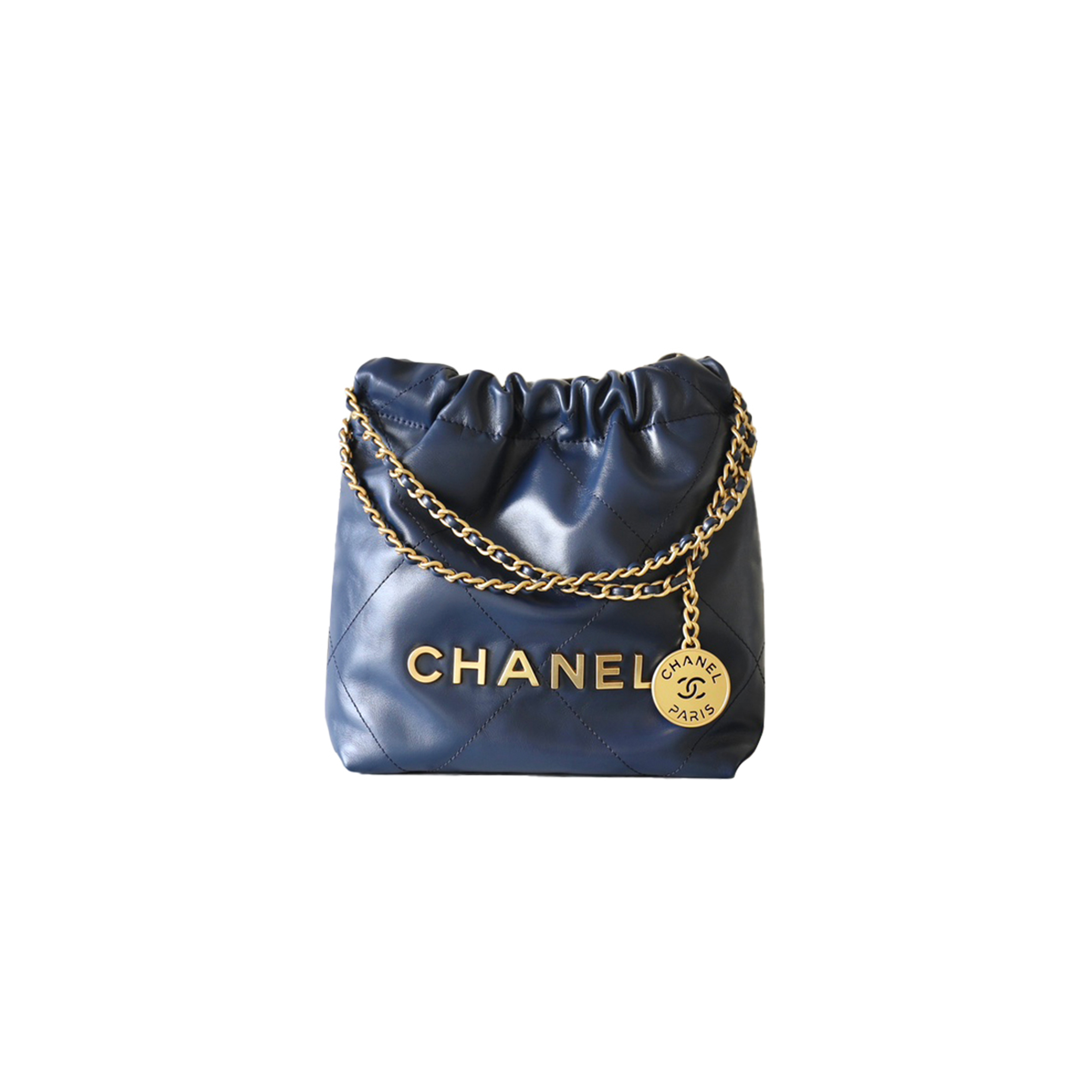 Ch*el master shiny calfskin quilted mini Ch*el 22 navy blue (20*19*6cm)